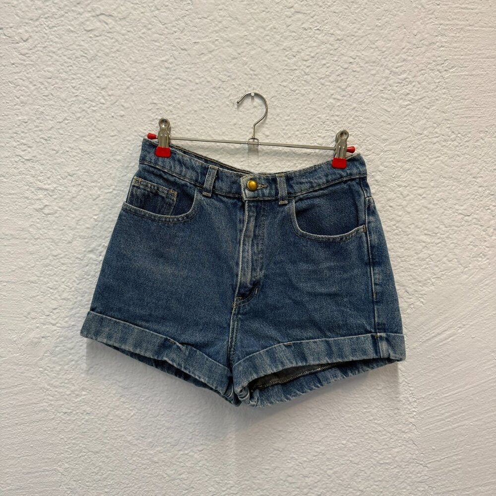 American Apparel High Waisted Cuffed Denim Shorts